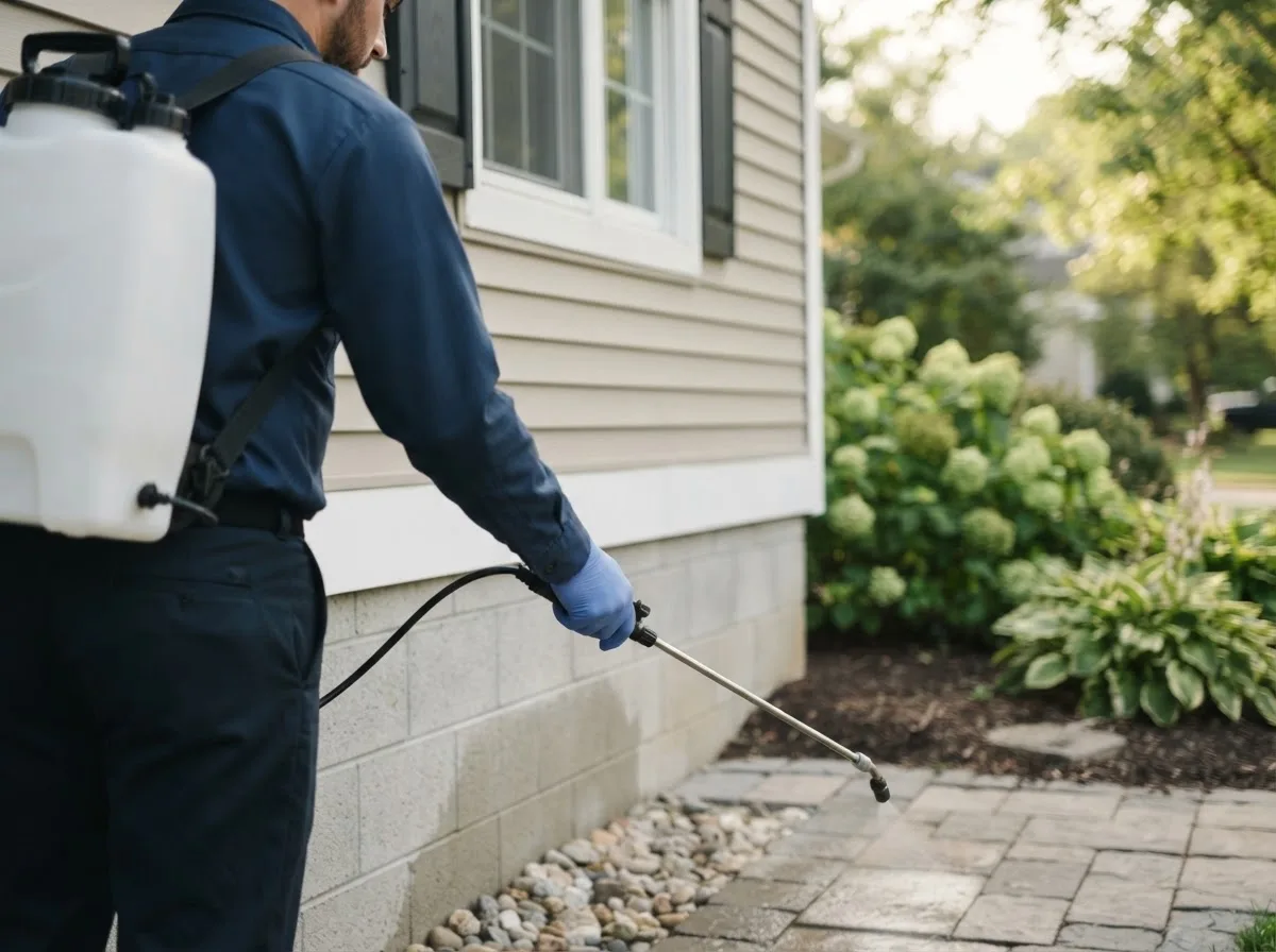 Pest control technician inspecting a home in Simms, MT